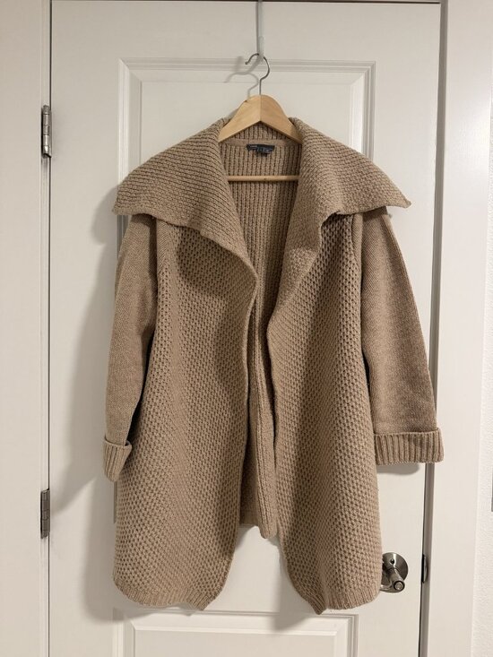 Vince Sweaters - Vince Yak Wool Honeycomb Knit Shawl Collar Cardigan Coat in Camel Size L